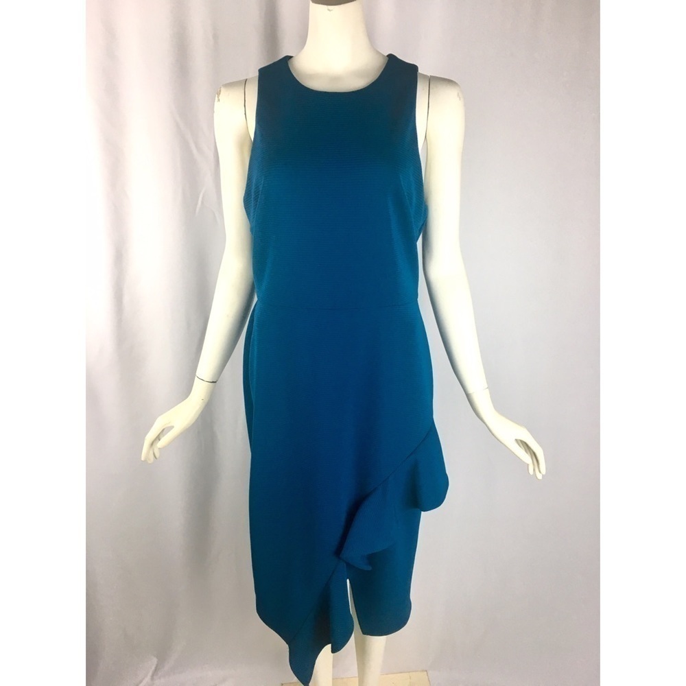 NWT Charles Henry Teal Fitted Dress Ruffles Size Medium